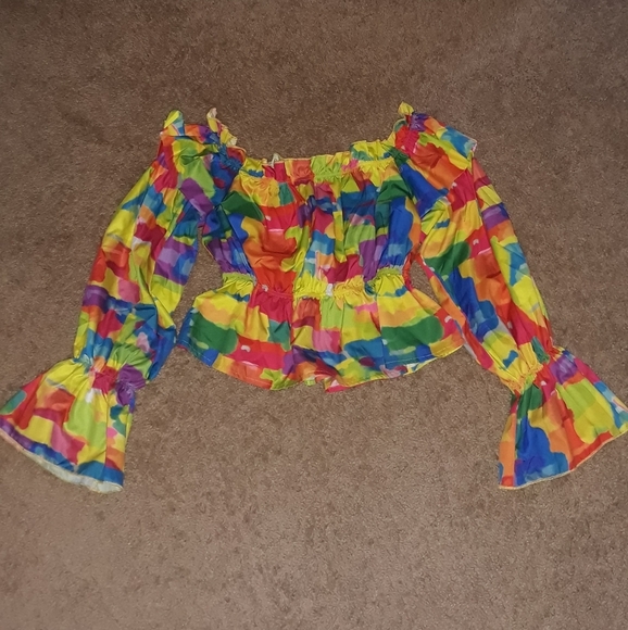 ChicMe Tops - ChicMe (Size L) Colorful Off Shoulder Long Sleeve Crop Top